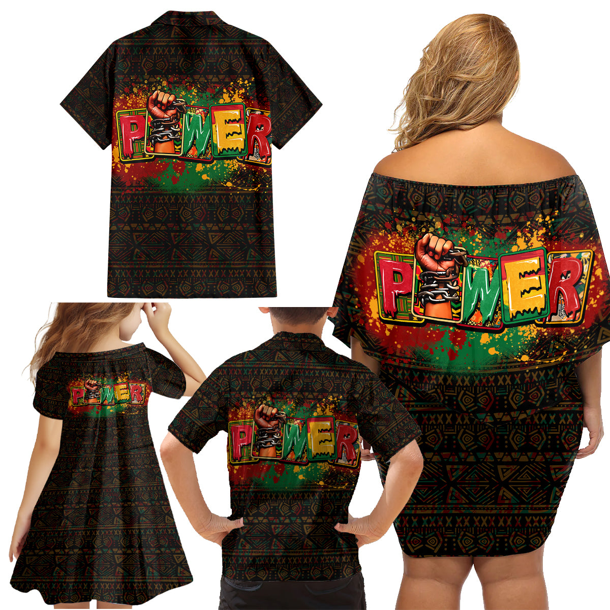 Personalized Power African Family Matching Off Shoulder Short Dress and Hawaiian Shirt - Wonder Print Shop