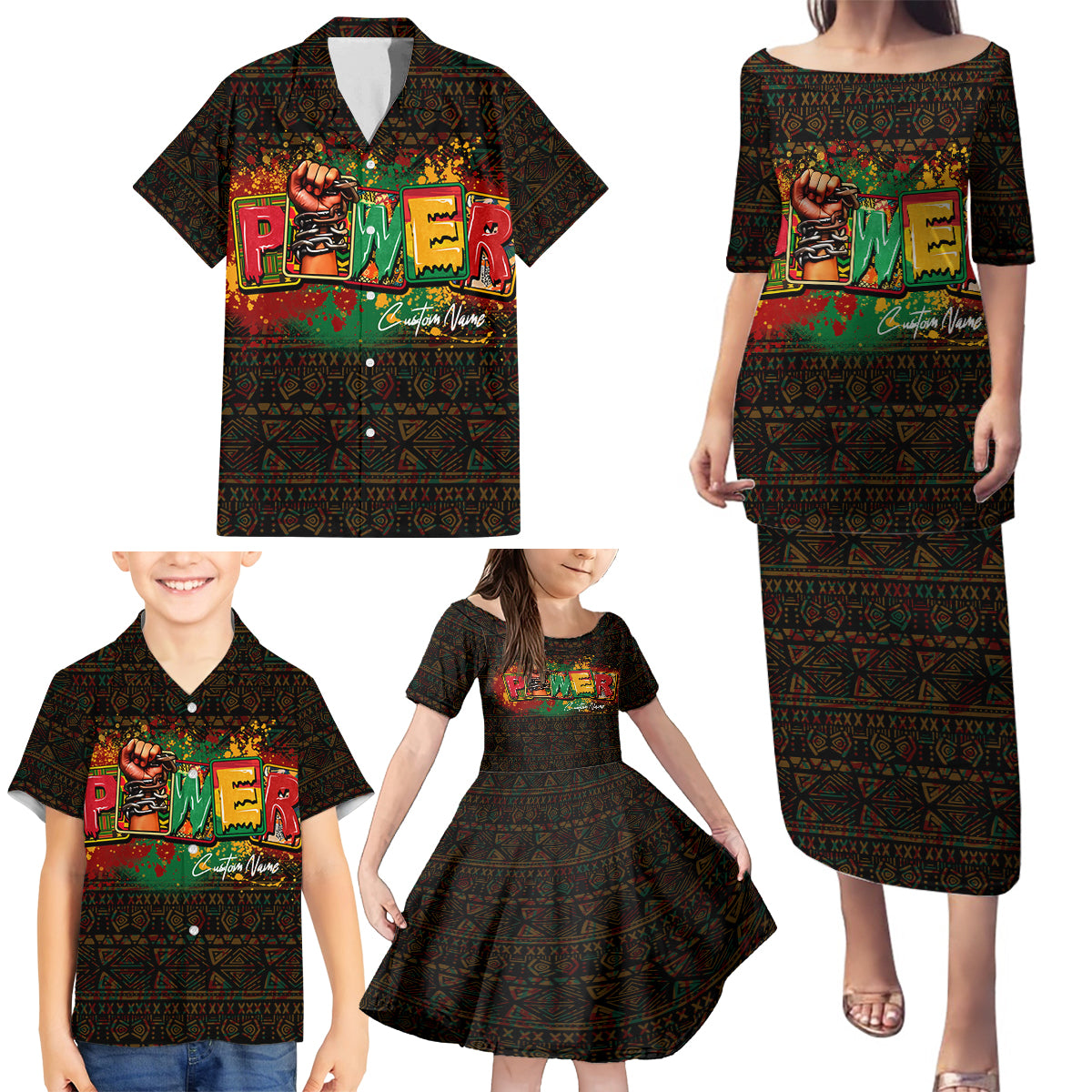 Personalized Power African Family Matching Puletasi and Hawaiian Shirt - Wonder Print Shop