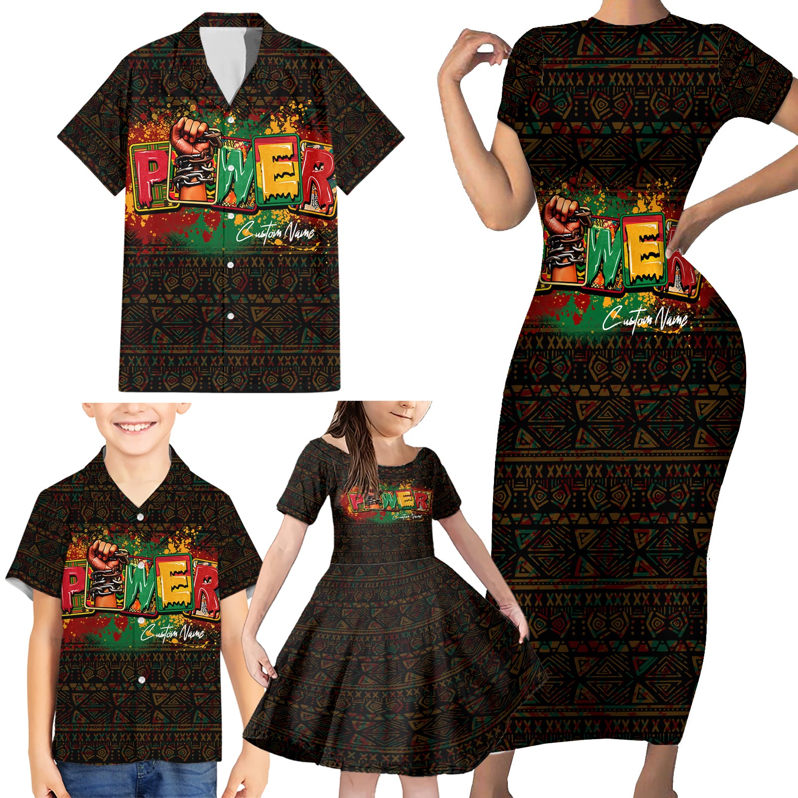 Personalized Power African Family Matching Short Sleeve Bodycon Dress and Hawaiian Shirt - Wonder Print Shop