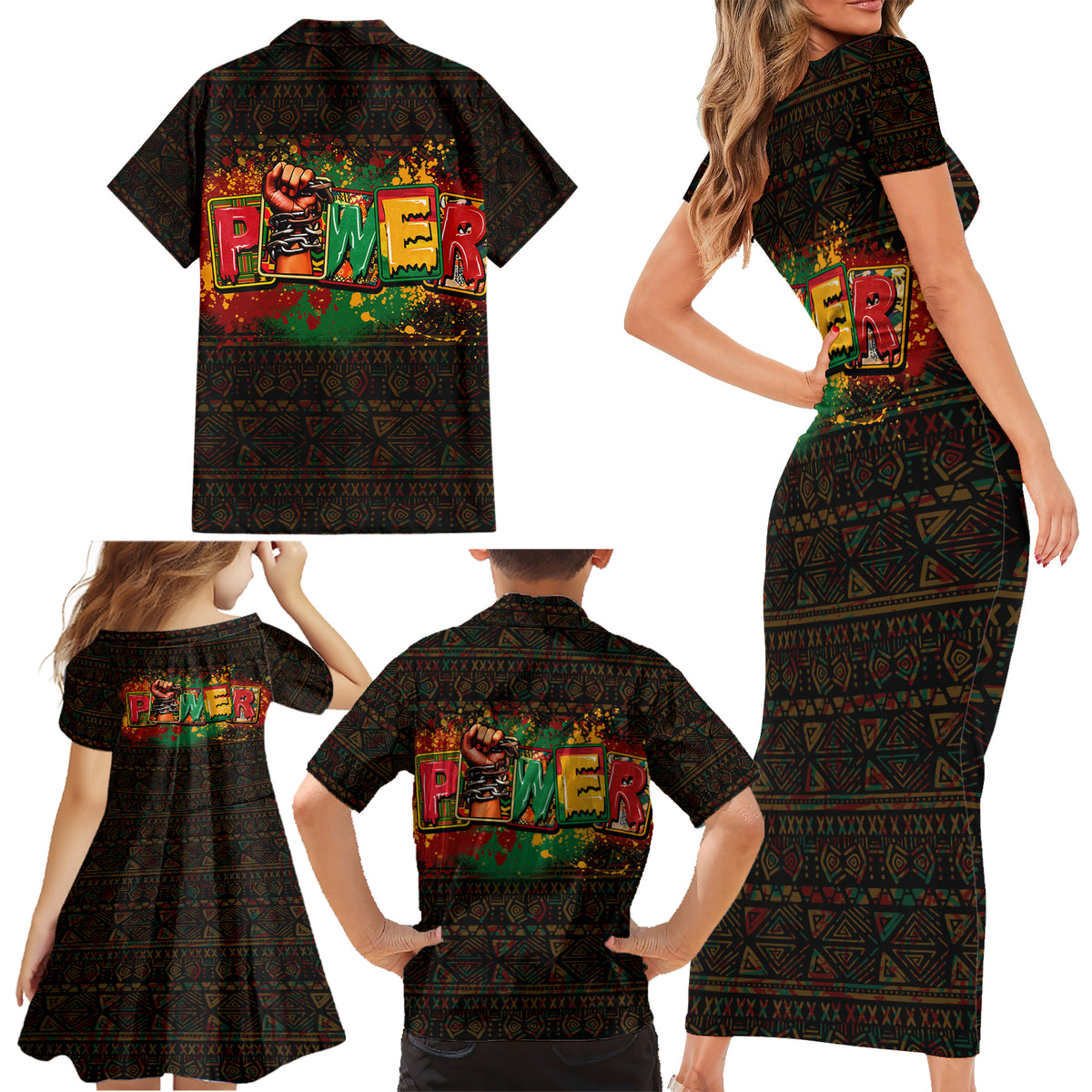 Personalized Power African Family Matching Short Sleeve Bodycon Dress and Hawaiian Shirt - Wonder Print Shop