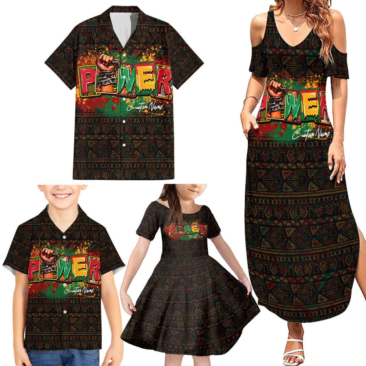 Personalized Power African Family Matching Summer Maxi Dress and Hawaiian Shirt - Wonder Print Shop