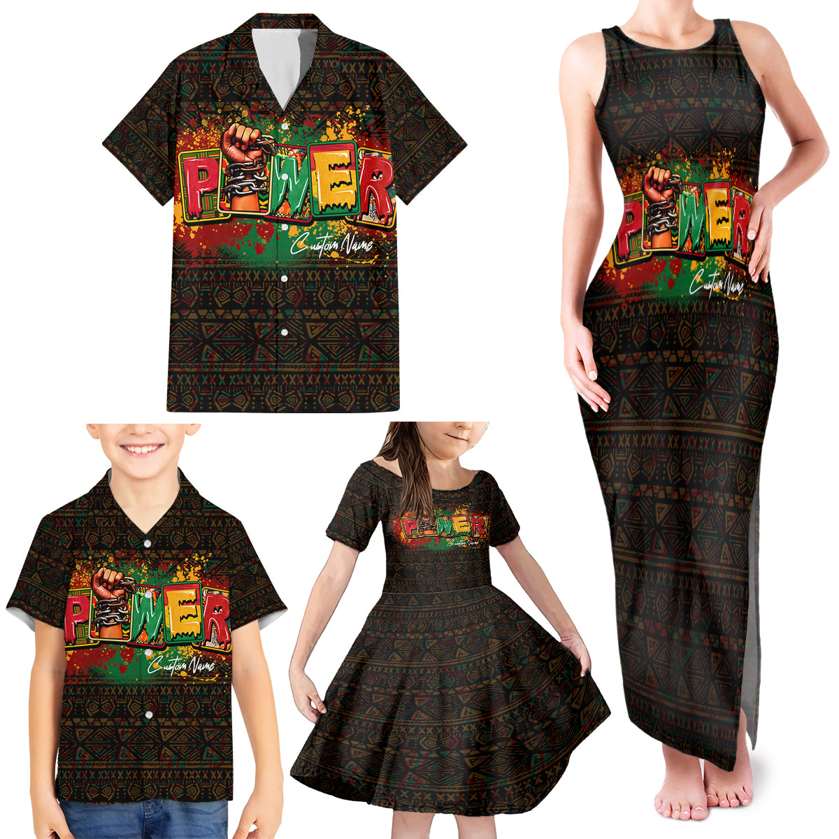 Personalized Power African Family Matching Tank Maxi Dress and Hawaiian Shirt - Wonder Print Shop