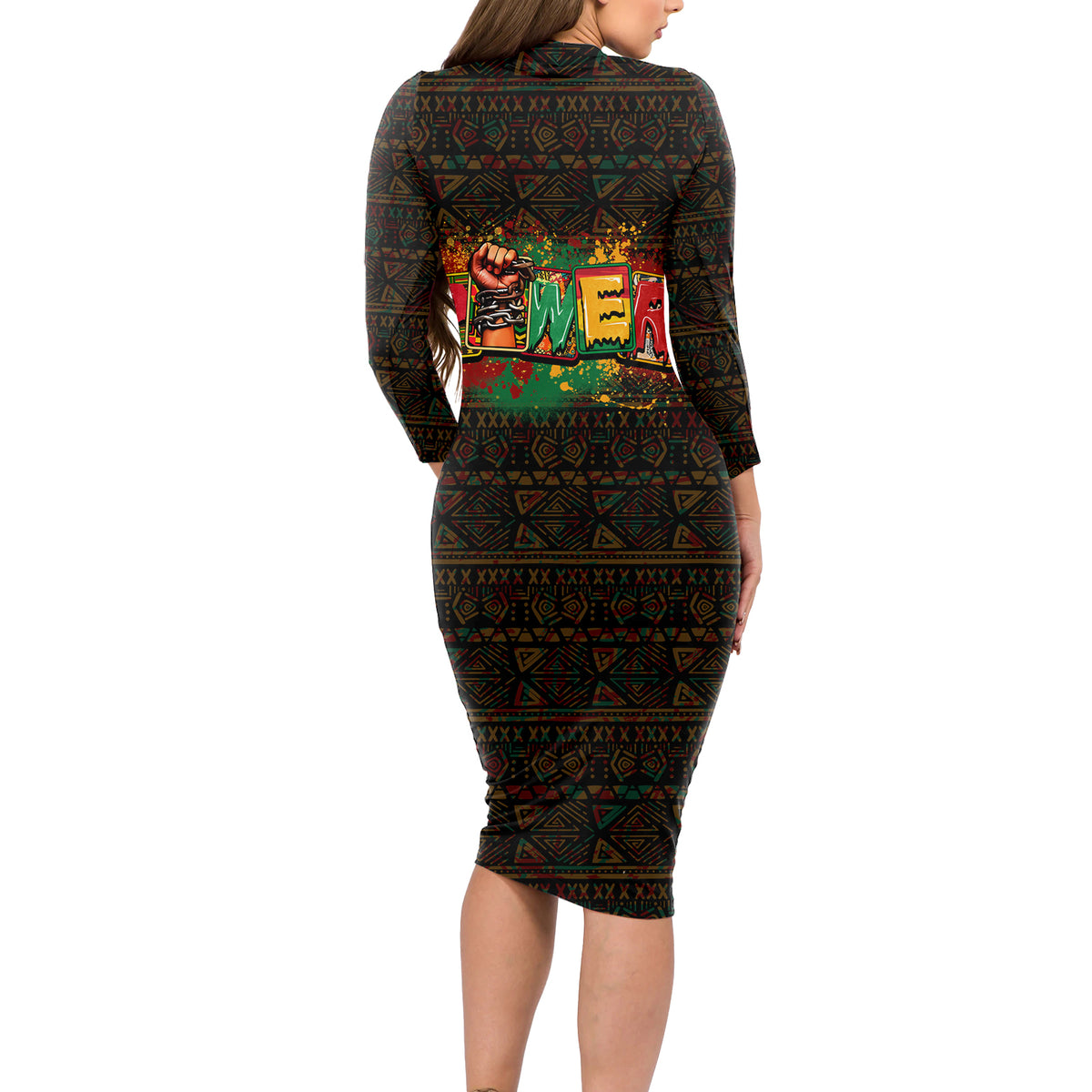 Personalized Power African Long Sleeve Bodycon Dress - Wonder Print Shop