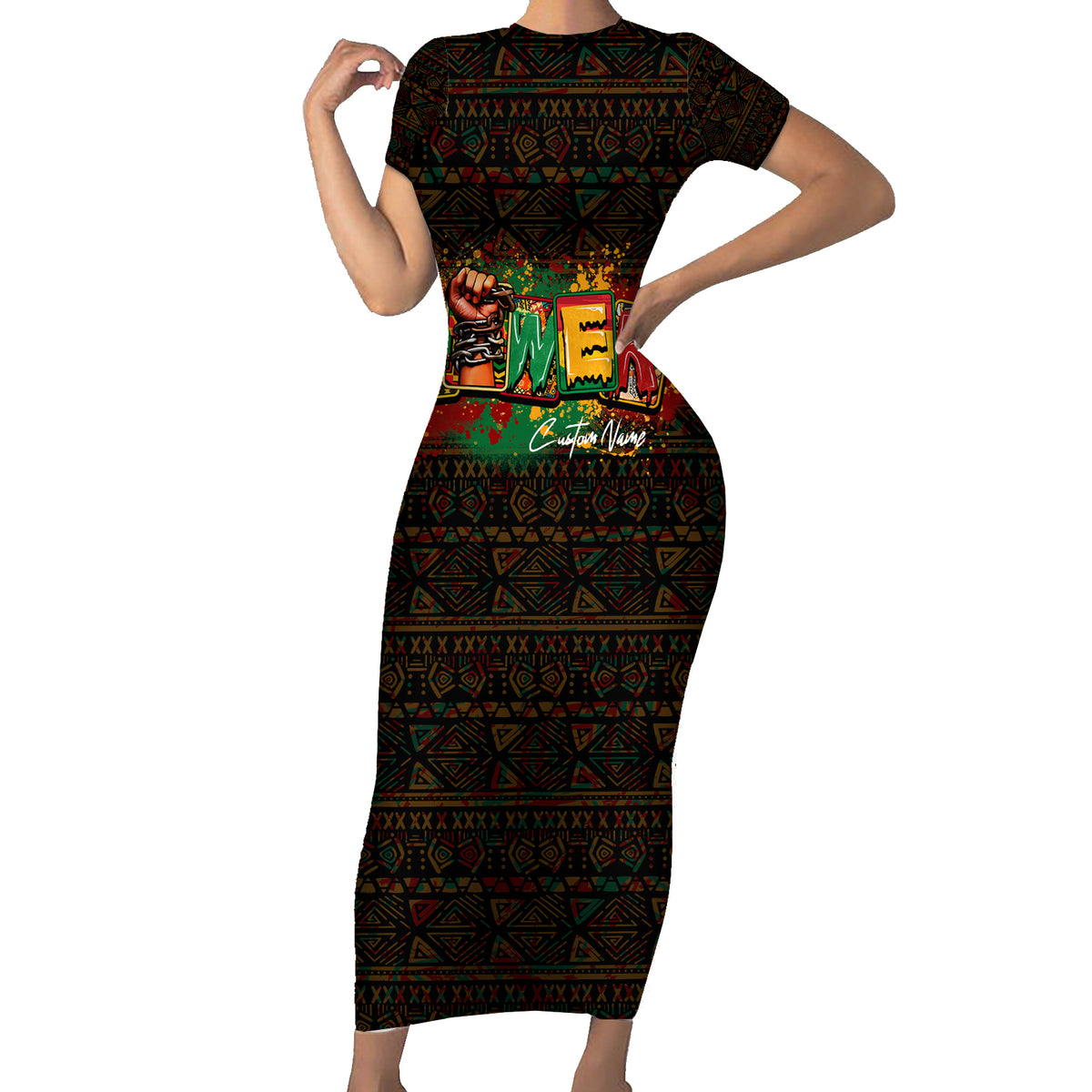Personalized Power African Short Sleeve Bodycon Dress - Wonder Print Shop