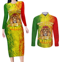 King's African Spirit Couples Matching Long Sleeve Bodycon Dress and Long Sleeve Button Shirt Heart of A Lion - Wonder Print Shop