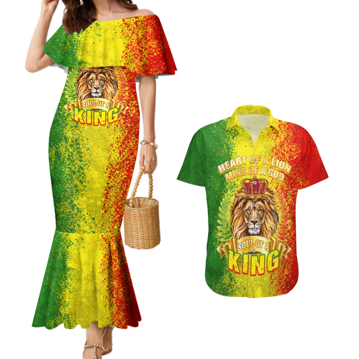 King's African Spirit Couples Matching Mermaid Dress and Hawaiian Shirt Heart of A Lion - Wonder Print Shop