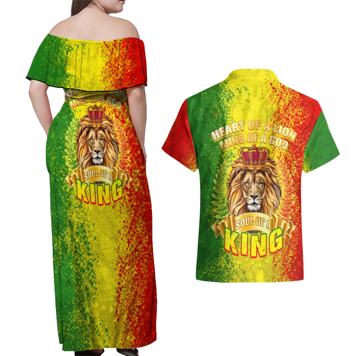 King's African Spirit Couples Matching Off Shoulder Maxi Dress and Hawaiian Shirt Heart of A Lion - Wonder Print Shop