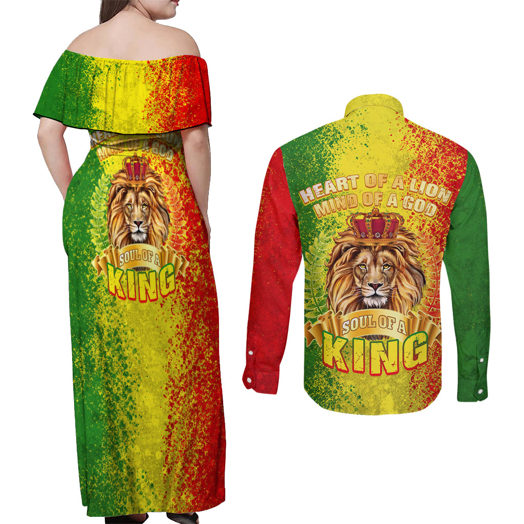 King's African Spirit Couples Matching Off Shoulder Maxi Dress and Long Sleeve Button Shirt Heart of A Lion - Wonder Print Shop