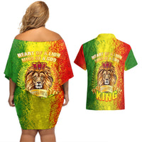 King's African Spirit Couples Matching Off Shoulder Short Dress and Hawaiian Shirt Heart of A Lion - Wonder Print Shop