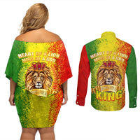 King's African Spirit Couples Matching Off Shoulder Short Dress and Long Sleeve Button Shirt Heart of A Lion - Wonder Print Shop