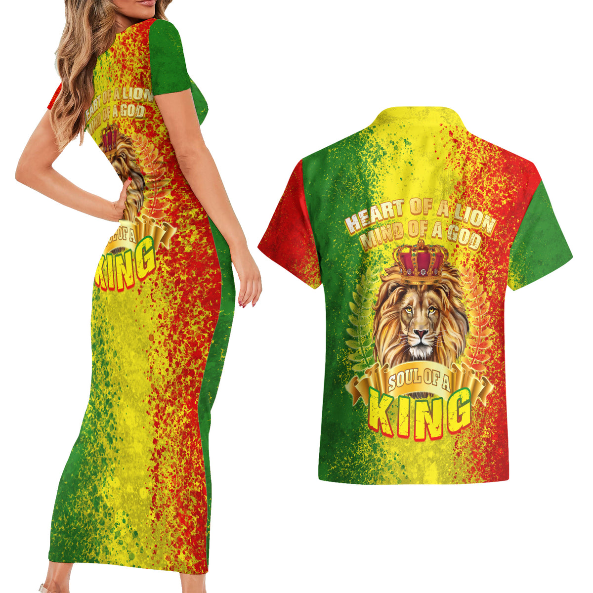 King's African Spirit Couples Matching Short Sleeve Bodycon Dress and Hawaiian Shirt Heart of A Lion - Wonder Print Shop