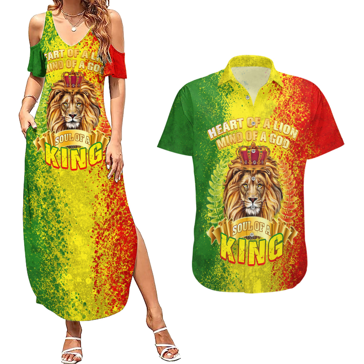 King's African Spirit Couples Matching Summer Maxi Dress and Hawaiian Shirt Heart of A Lion - Wonder Print Shop