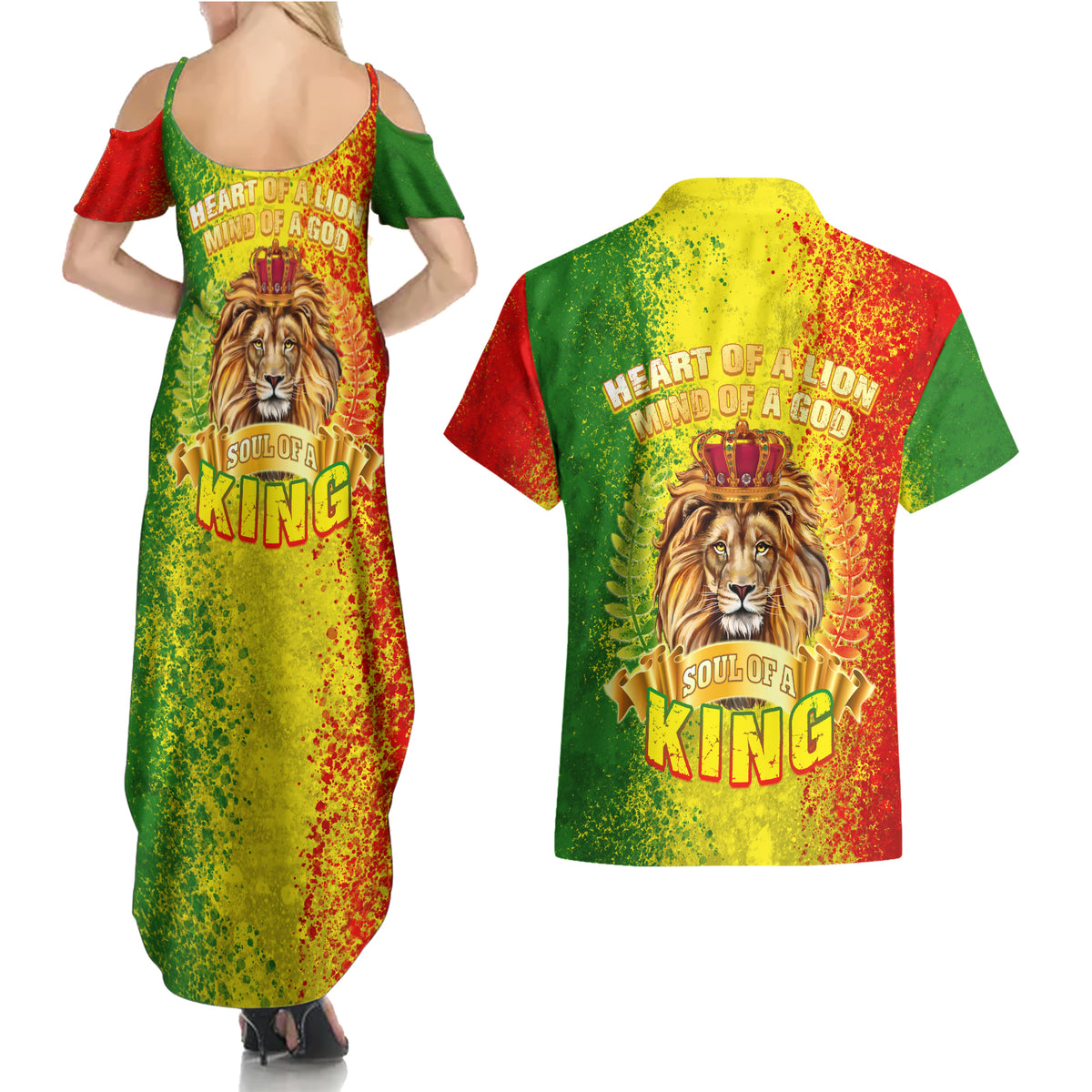 King's African Spirit Couples Matching Summer Maxi Dress and Hawaiian Shirt Heart of A Lion - Wonder Print Shop