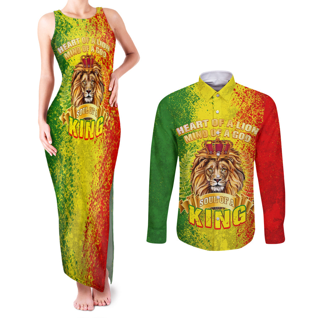 King's African Spirit Couples Matching Tank Maxi Dress and Long Sleeve Button Shirt Heart of A Lion - Wonder Print Shop