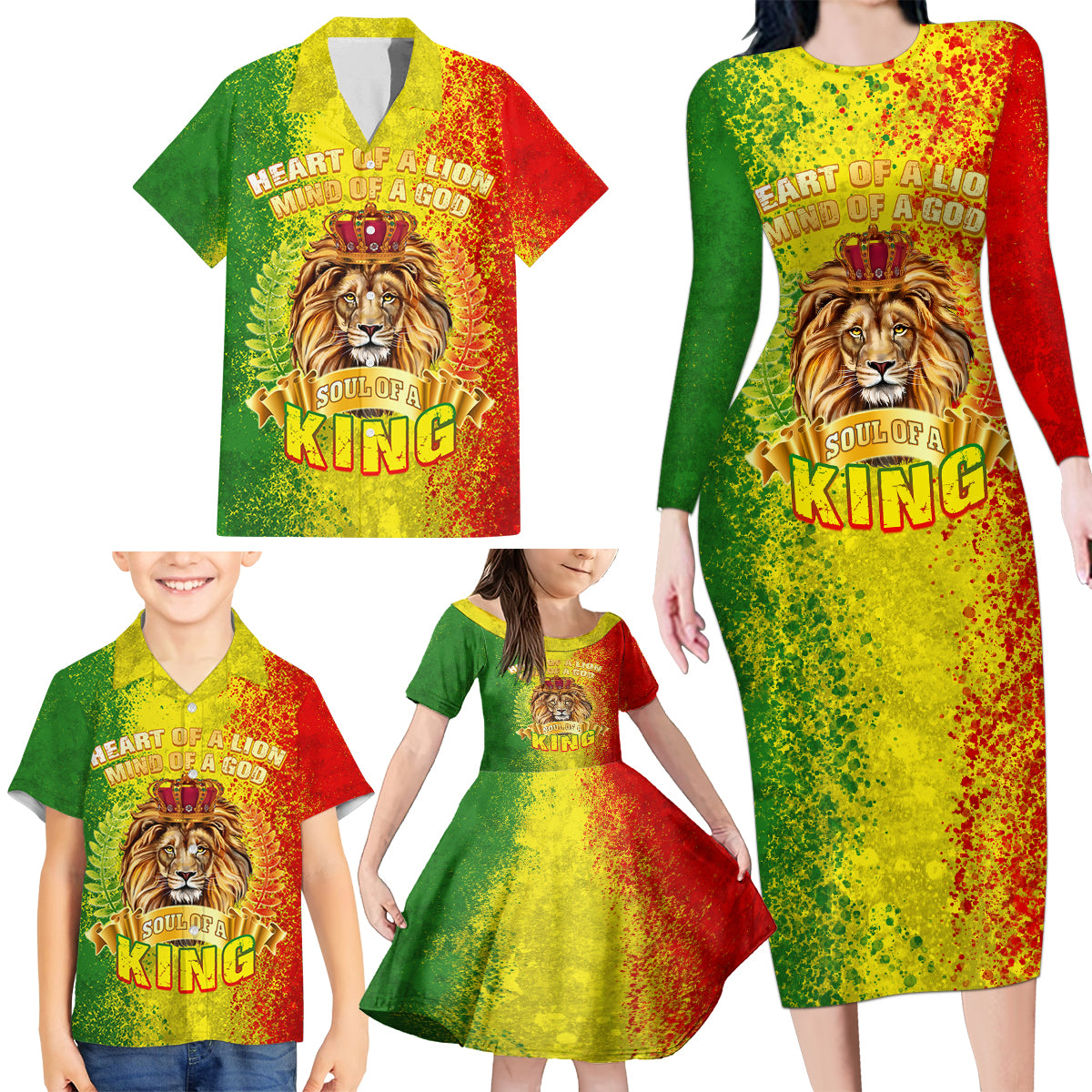 King's African Spirit Family Matching Long Sleeve Bodycon Dress and Hawaiian Shirt Heart of A Lion - Wonder Print Shop