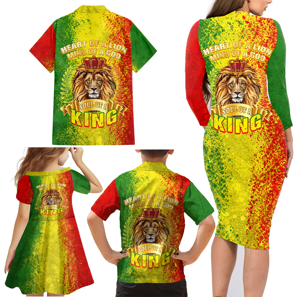 King's African Spirit Family Matching Long Sleeve Bodycon Dress and Hawaiian Shirt Heart of A Lion - Wonder Print Shop