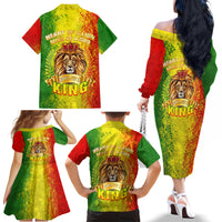 King's African Spirit Family Matching Off Shoulder Long Sleeve Dress and Hawaiian Shirt Heart of A Lion - Wonder Print Shop