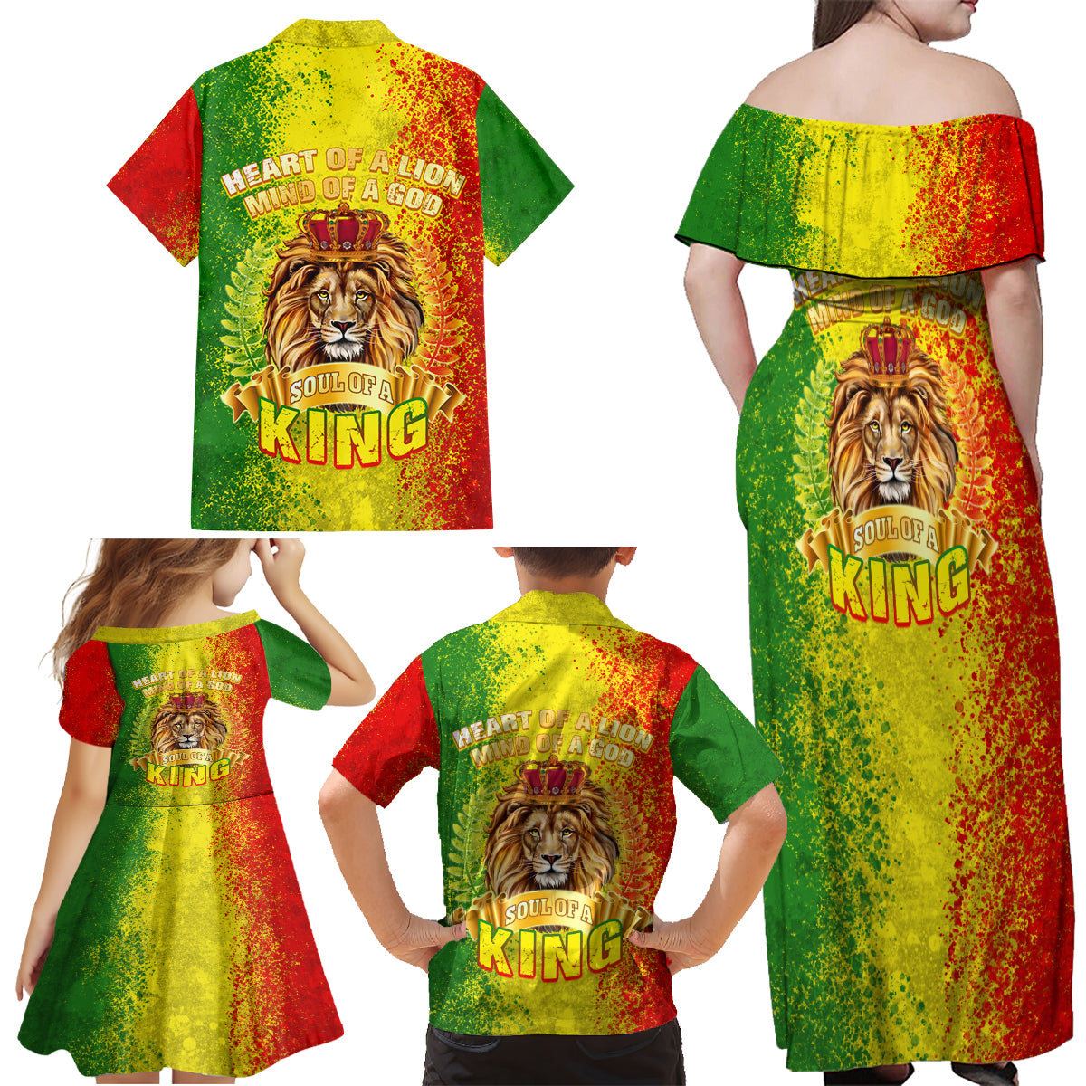 King's African Spirit Family Matching Off Shoulder Maxi Dress and Hawaiian Shirt Heart of A Lion - Wonder Print Shop
