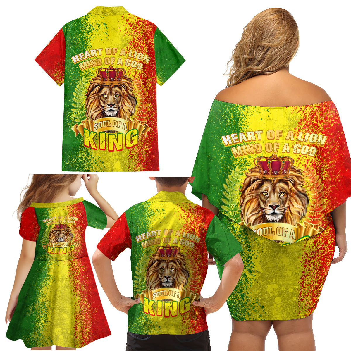 King's African Spirit Family Matching Off Shoulder Short Dress and Hawaiian Shirt Heart of A Lion - Wonder Print Shop