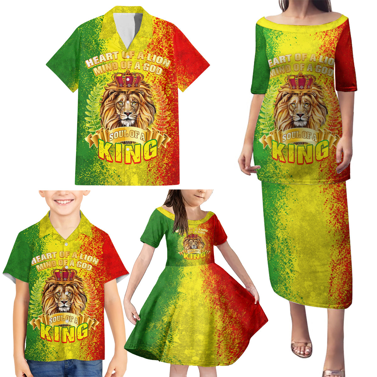 King's African Spirit Family Matching Puletasi and Hawaiian Shirt Heart of A Lion - Wonder Print Shop
