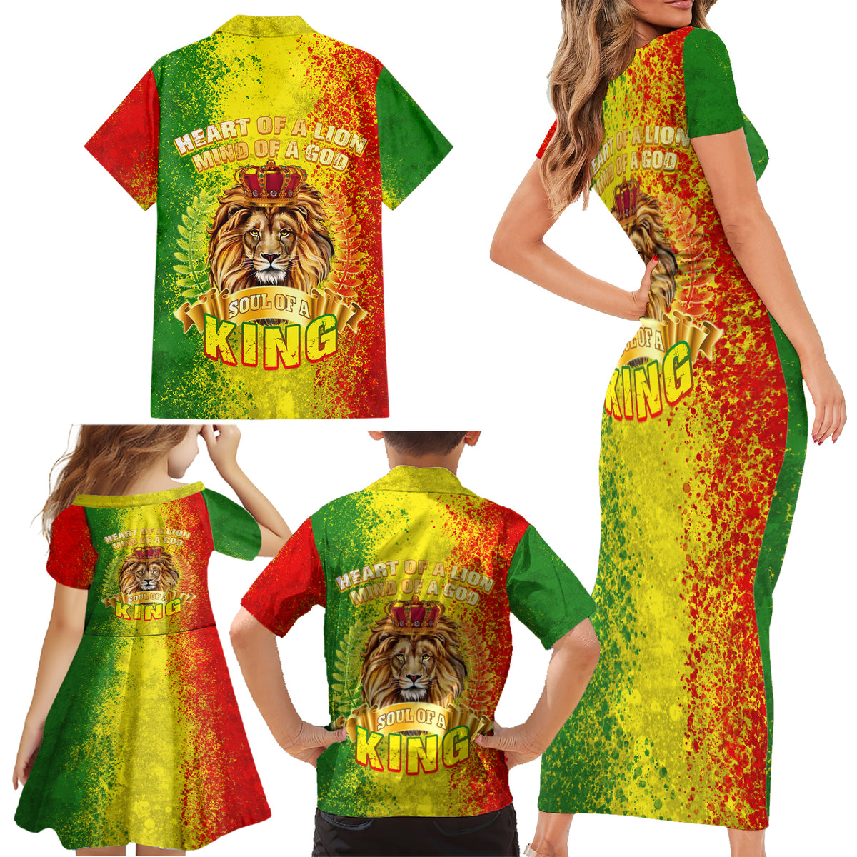 King's African Spirit Family Matching Short Sleeve Bodycon Dress and Hawaiian Shirt Heart of A Lion - Wonder Print Shop