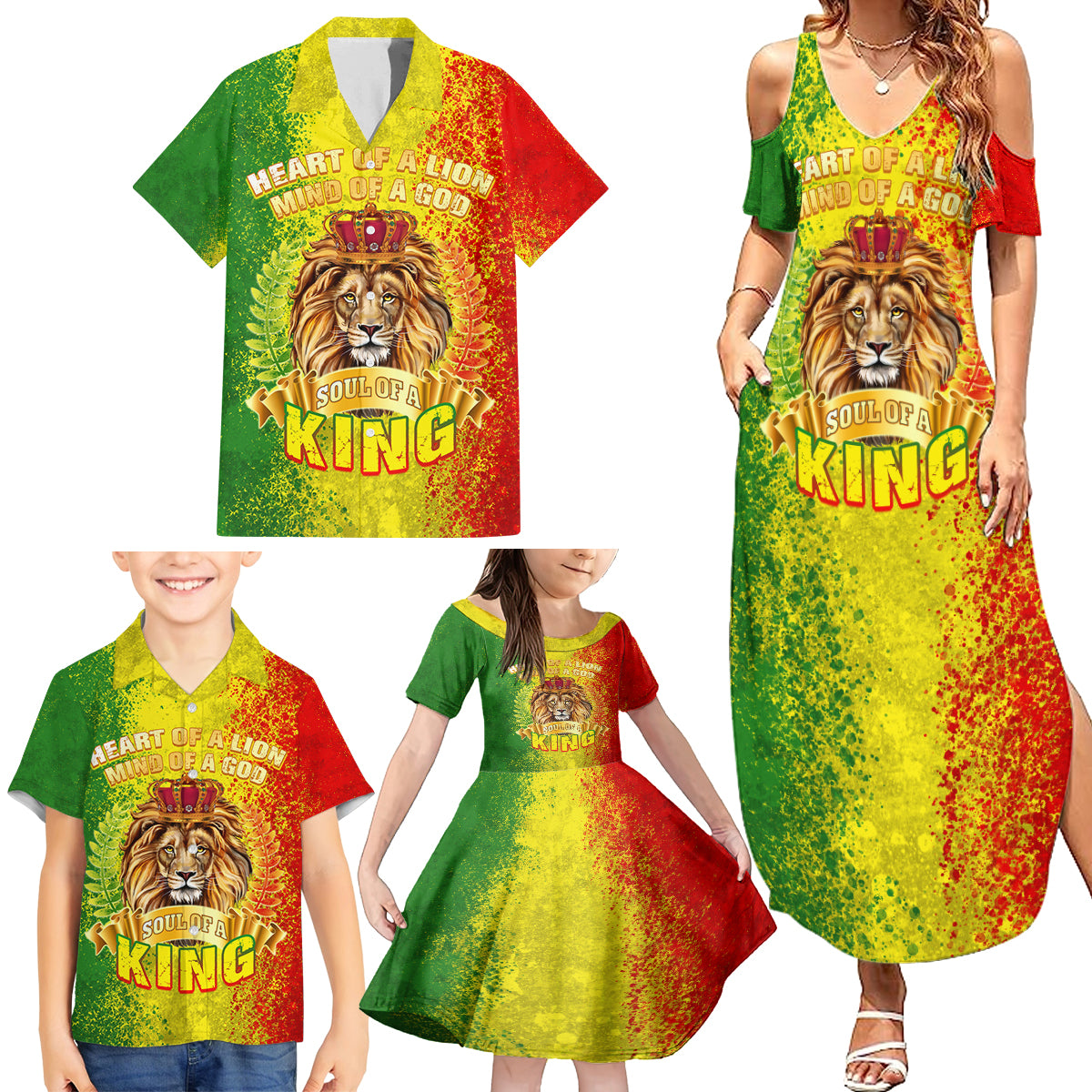 King's African Spirit Family Matching Summer Maxi Dress and Hawaiian Shirt Heart of A Lion - Wonder Print Shop