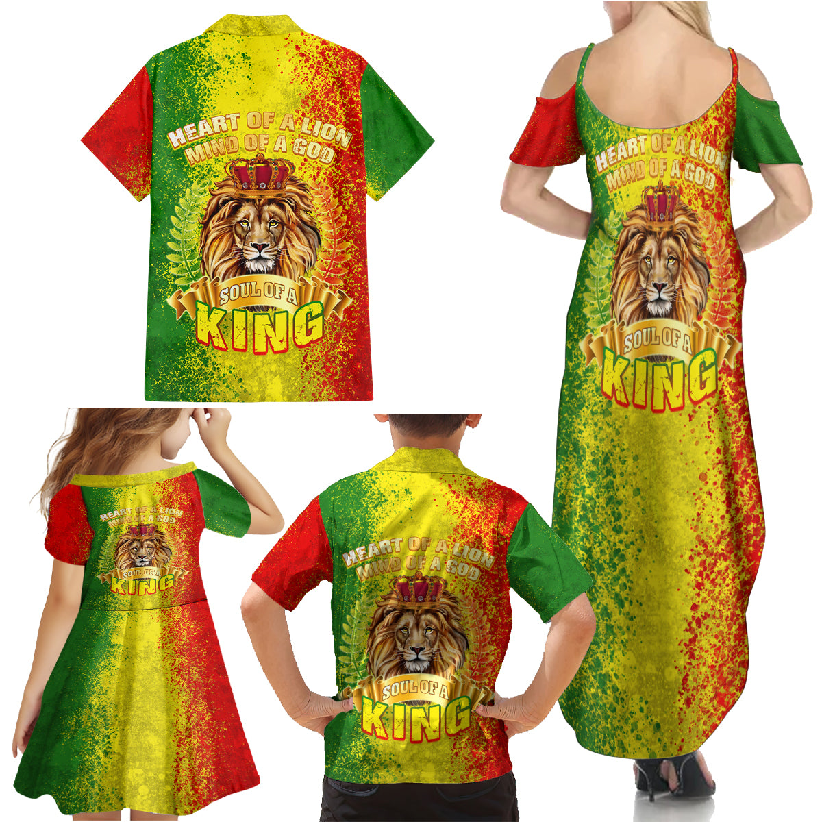 King's African Spirit Family Matching Summer Maxi Dress and Hawaiian Shirt Heart of A Lion - Wonder Print Shop