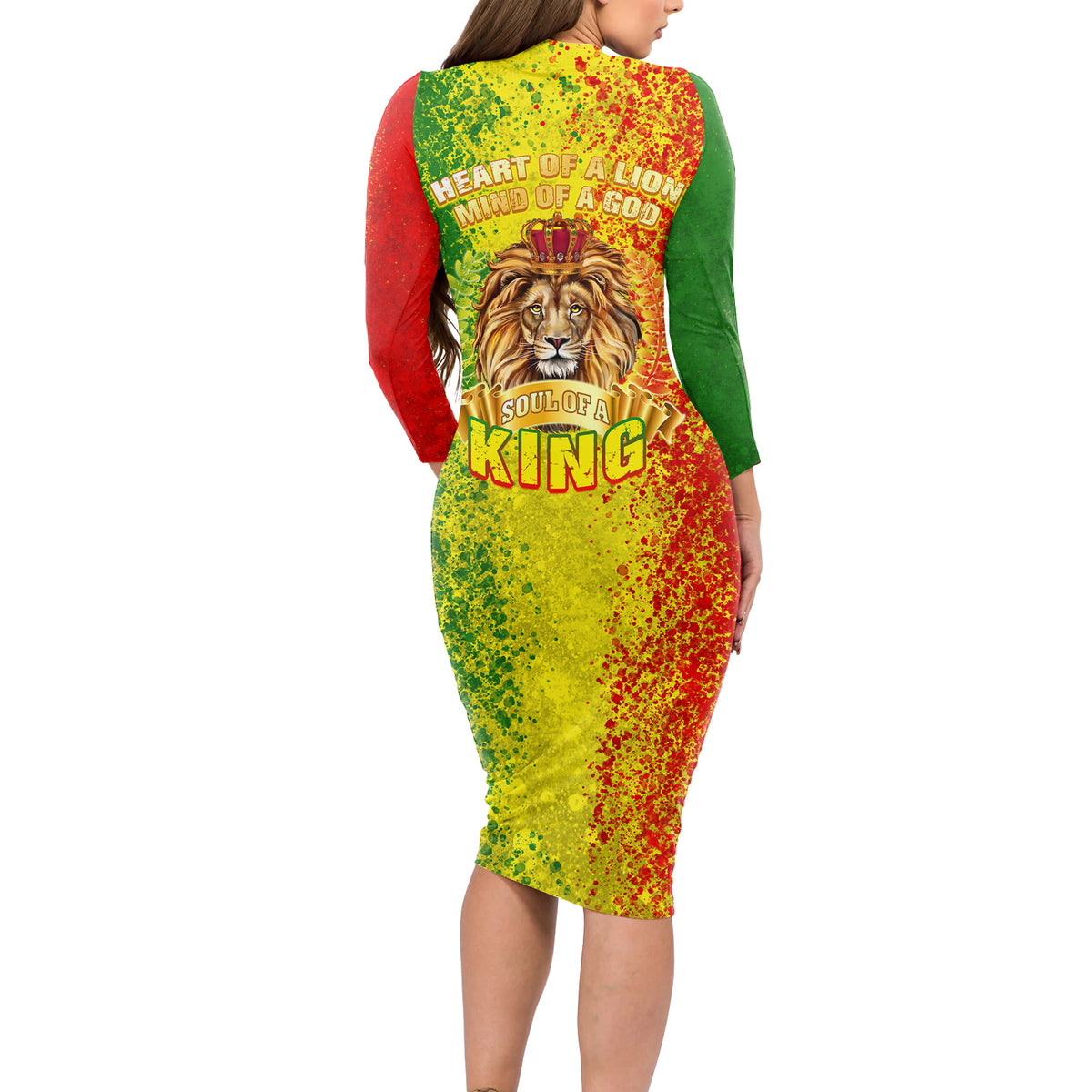 King's African Spirit Long Sleeve Bodycon Dress Heart of A Lion - Wonder Print Shop