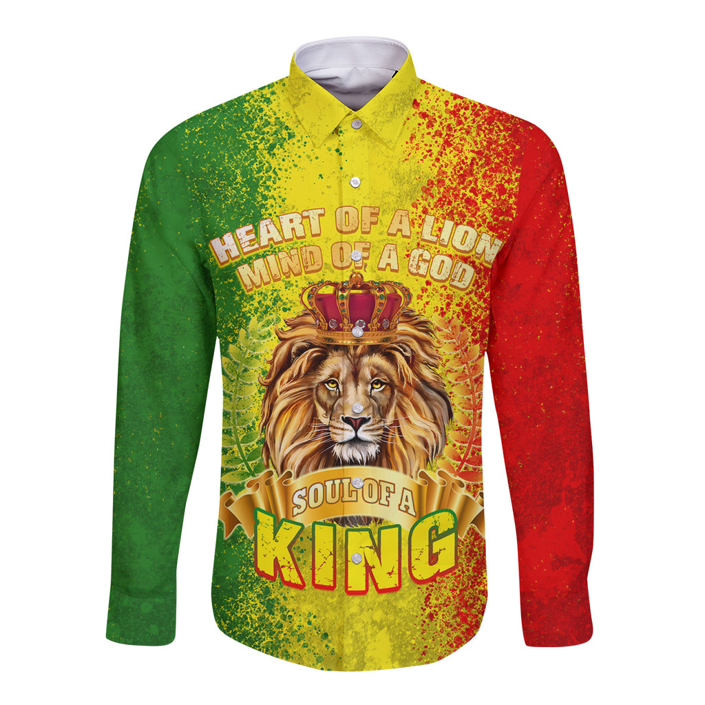 King's African Spirit Long Sleeve Button Shirt Heart of A Lion - Wonder Print Shop
