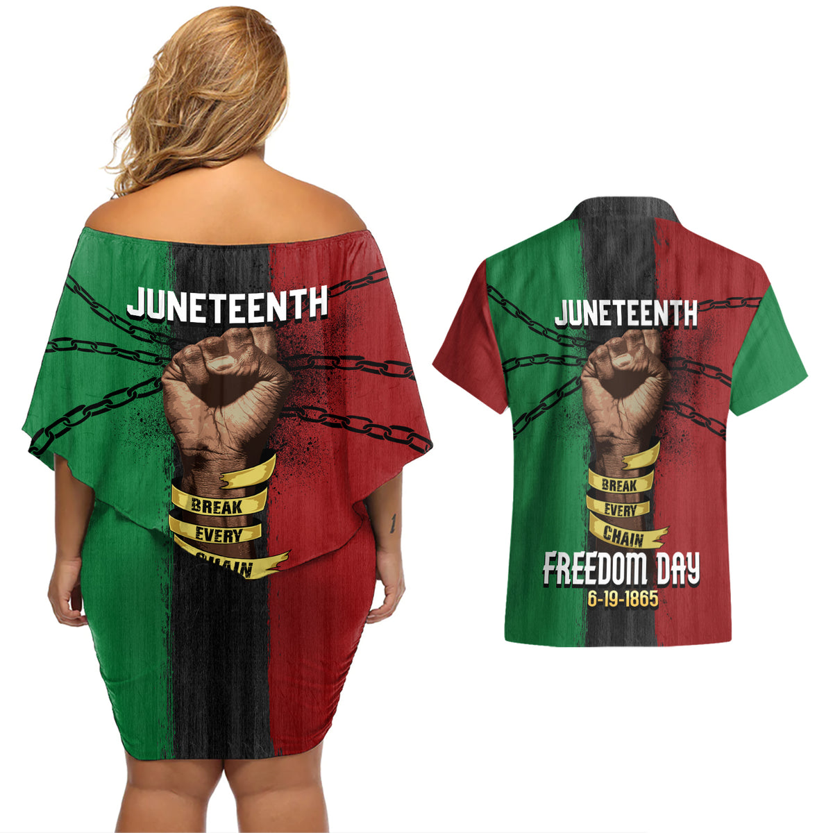 Juneteenth Freedom Day Couples Matching Off Shoulder Short Dress and Hawaiian Shirt Black Pride Month - Wonder Print Shop