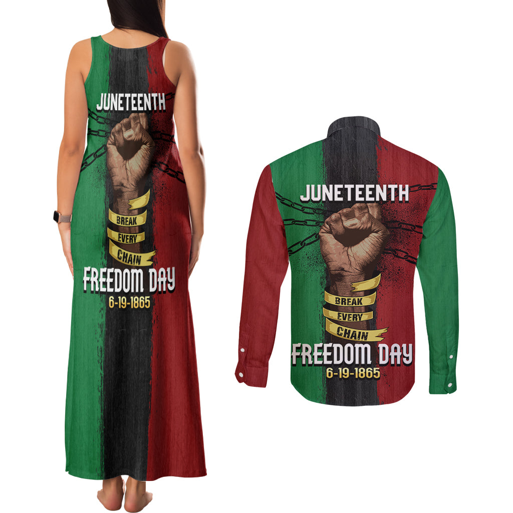 Juneteenth Freedom Day Couples Matching Tank Maxi Dress and Long Sleeve Button Shirt Black Pride Month - Wonder Print Shop