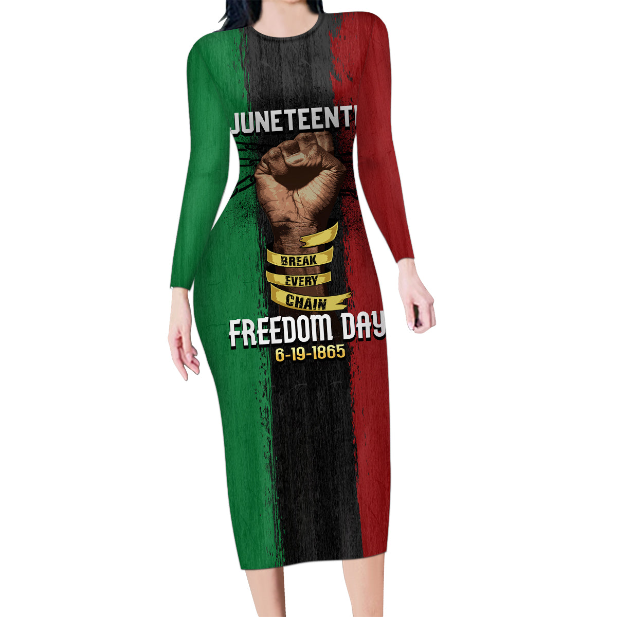 Juneteenth Freedom Day Family Matching Long Sleeve Bodycon Dress and Hawaiian Shirt Black Pride Month - Wonder Print Shop