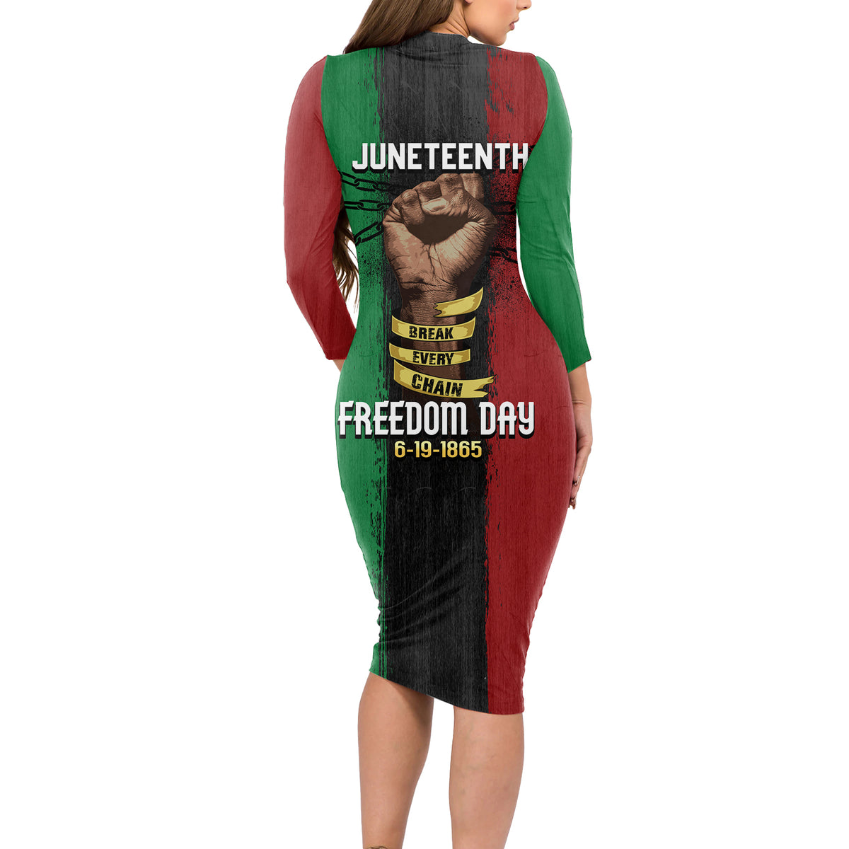 Juneteenth Freedom Day Long Sleeve Bodycon Dress Black Pride Month - Wonder Print Shop