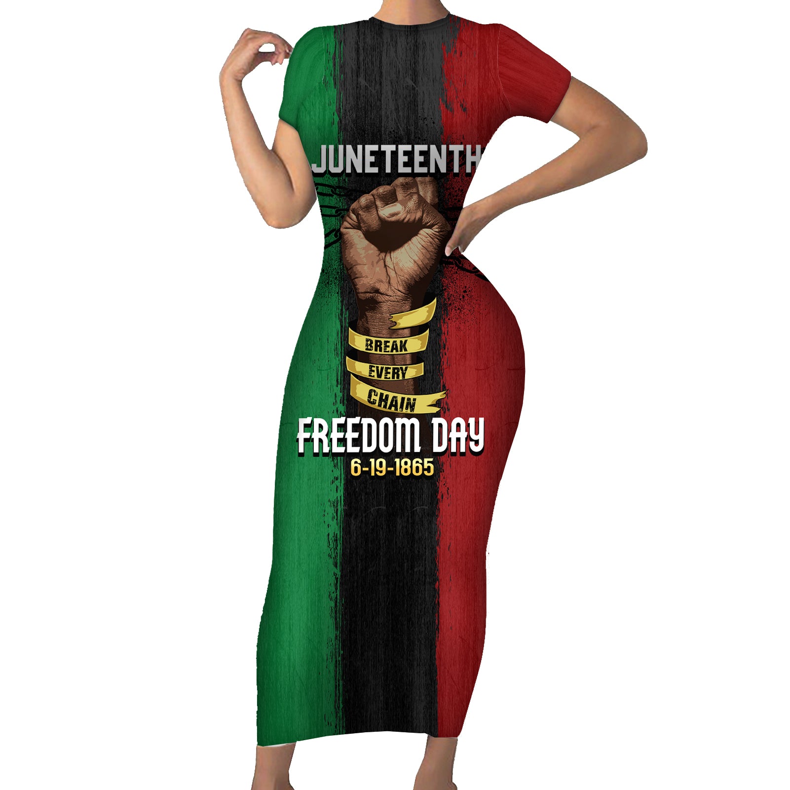 Juneteenth Freedom Day Short Sleeve Bodycon Dress Black Pride Month - Wonder Print Shop