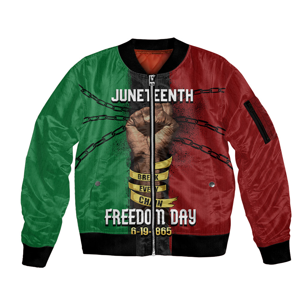 Juneteenth Freedom Day Sleeve Zip Bomber Jacket Black Pride Month - Wonder Print Shop