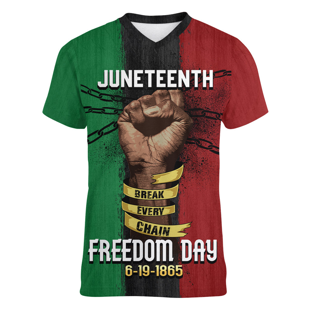 Juneteenth Freedom Day Women V Neck T Shirt Black Pride Month - Wonder Print Shop