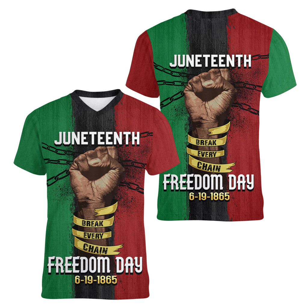 Juneteenth Freedom Day Women V Neck T Shirt Black Pride Month - Wonder Print Shop