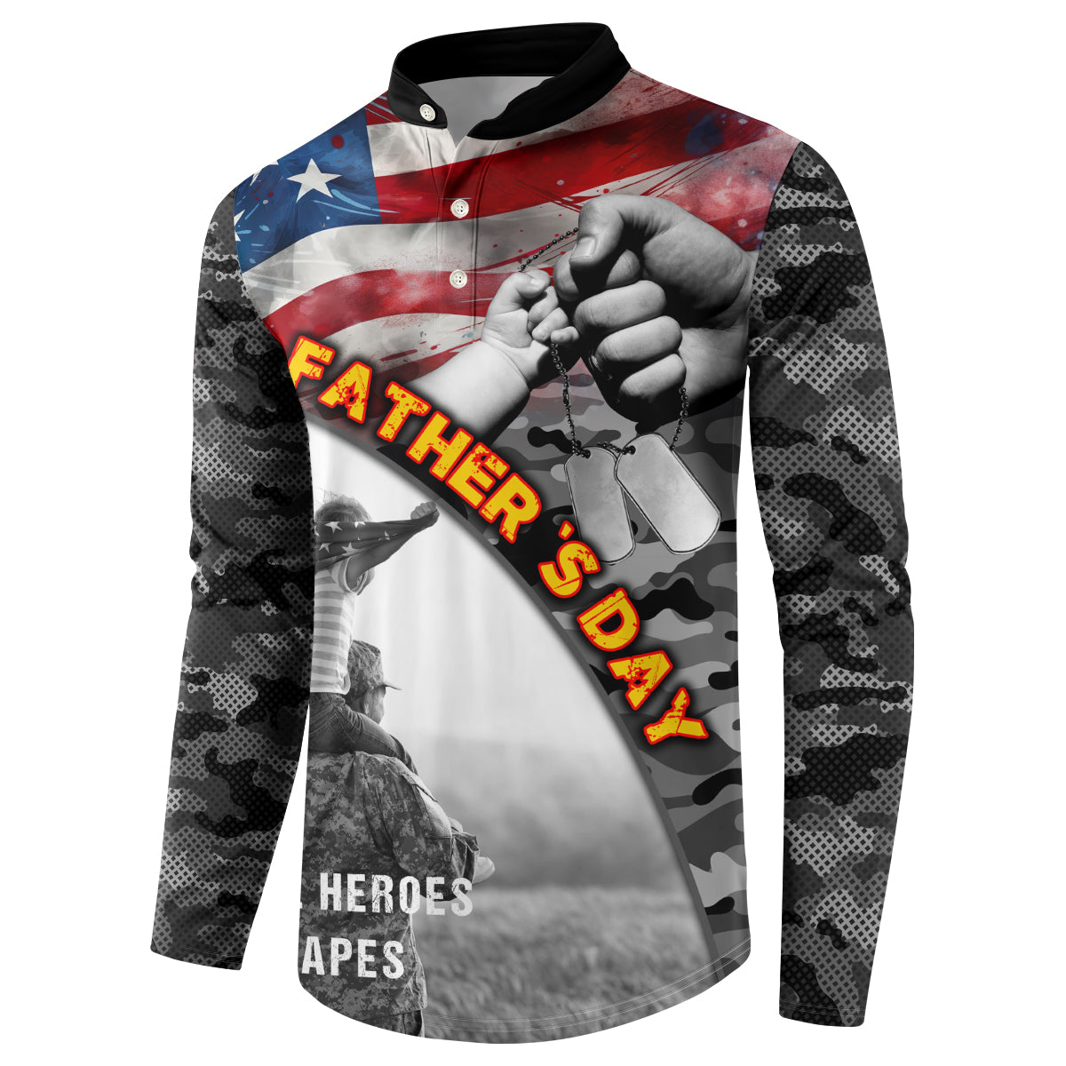 Father's Day Veteran Button Sweatshirt American Flag - Wonder Print Shop