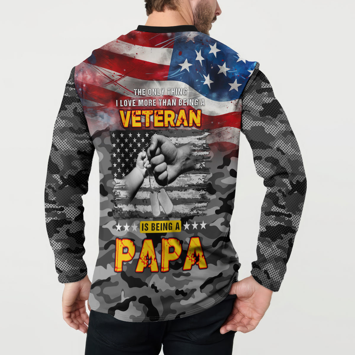 Father's Day Veteran Button Sweatshirt American Flag - Wonder Print Shop