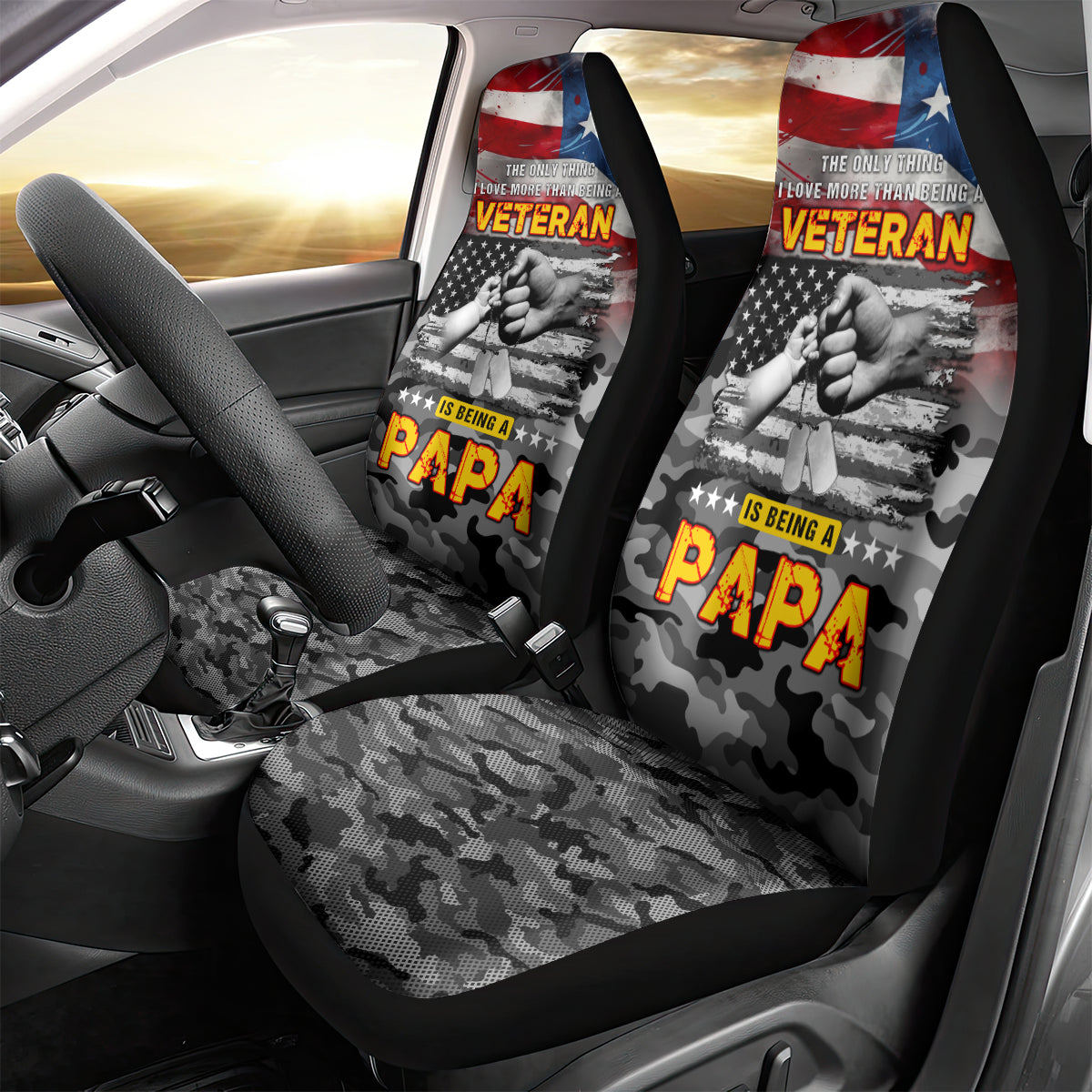 Father's Day Veteran Car Seat Cover American Flag - Wonder Print Shop