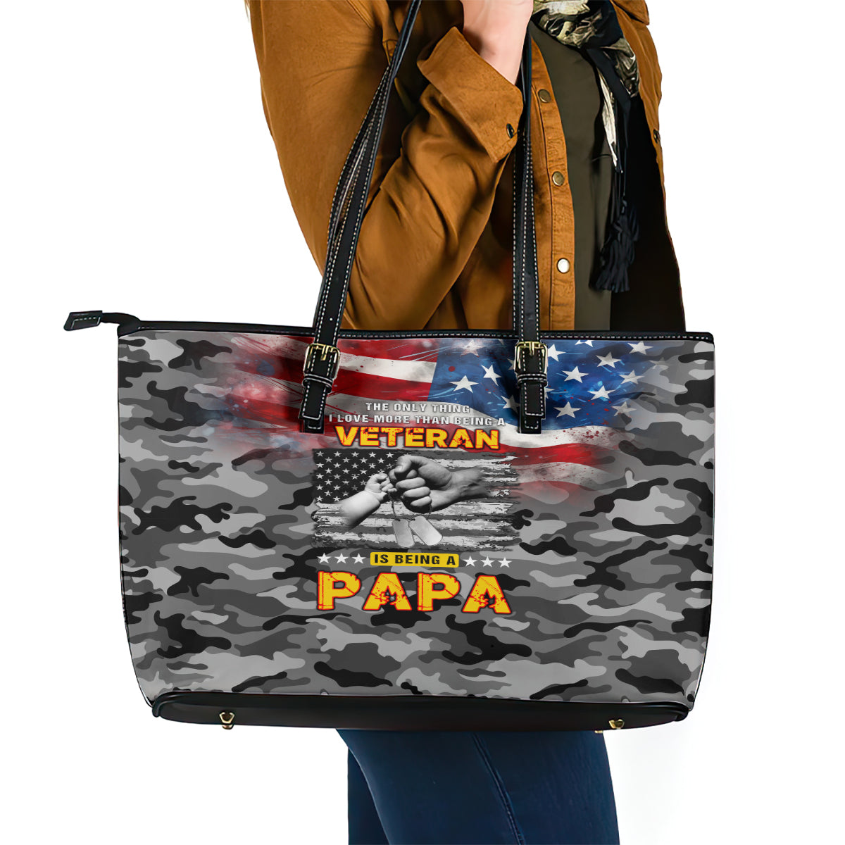 Father's Day Veteran Leather Tote Bag American Flag - Wonder Print Shop
