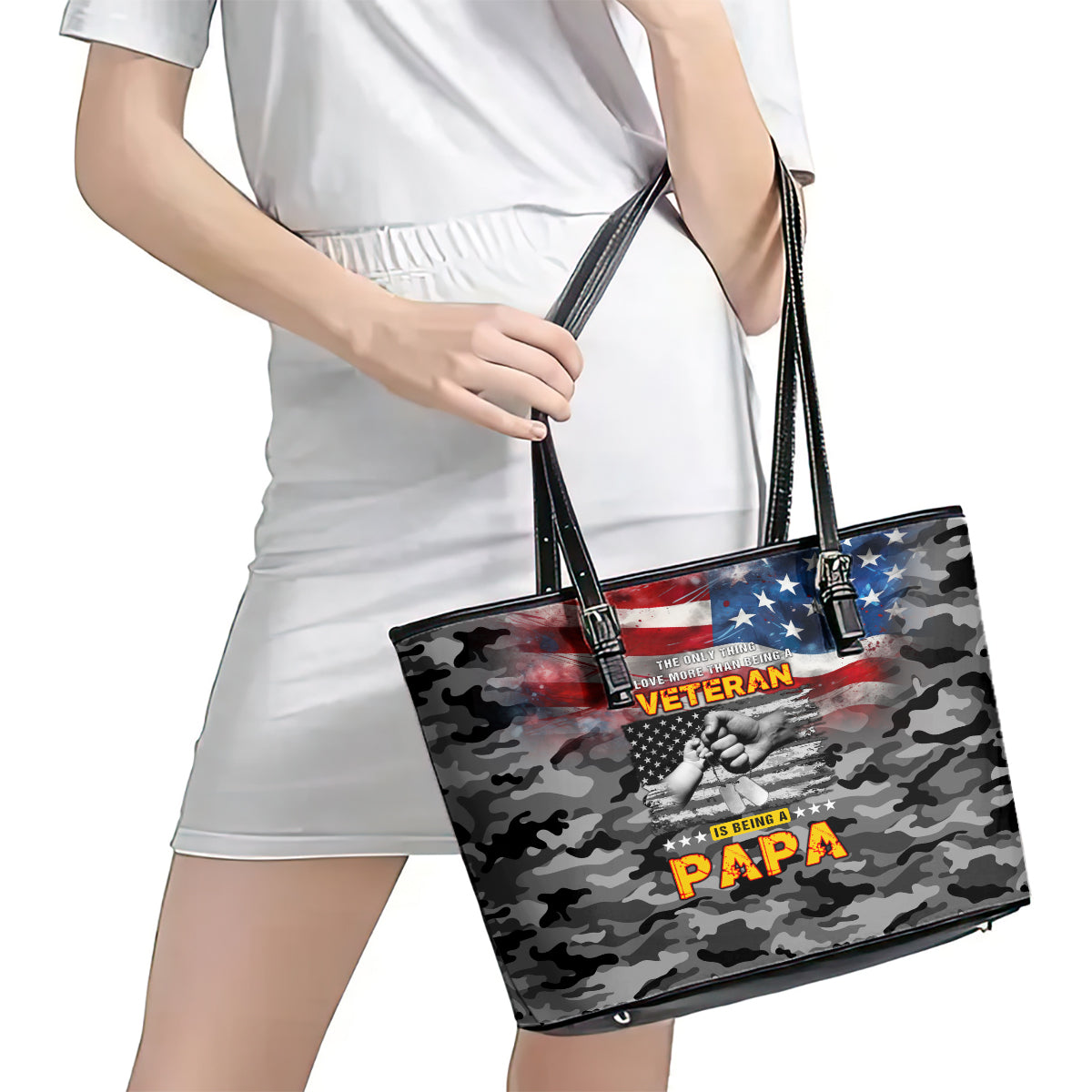Father's Day Veteran Leather Tote Bag American Flag - Wonder Print Shop