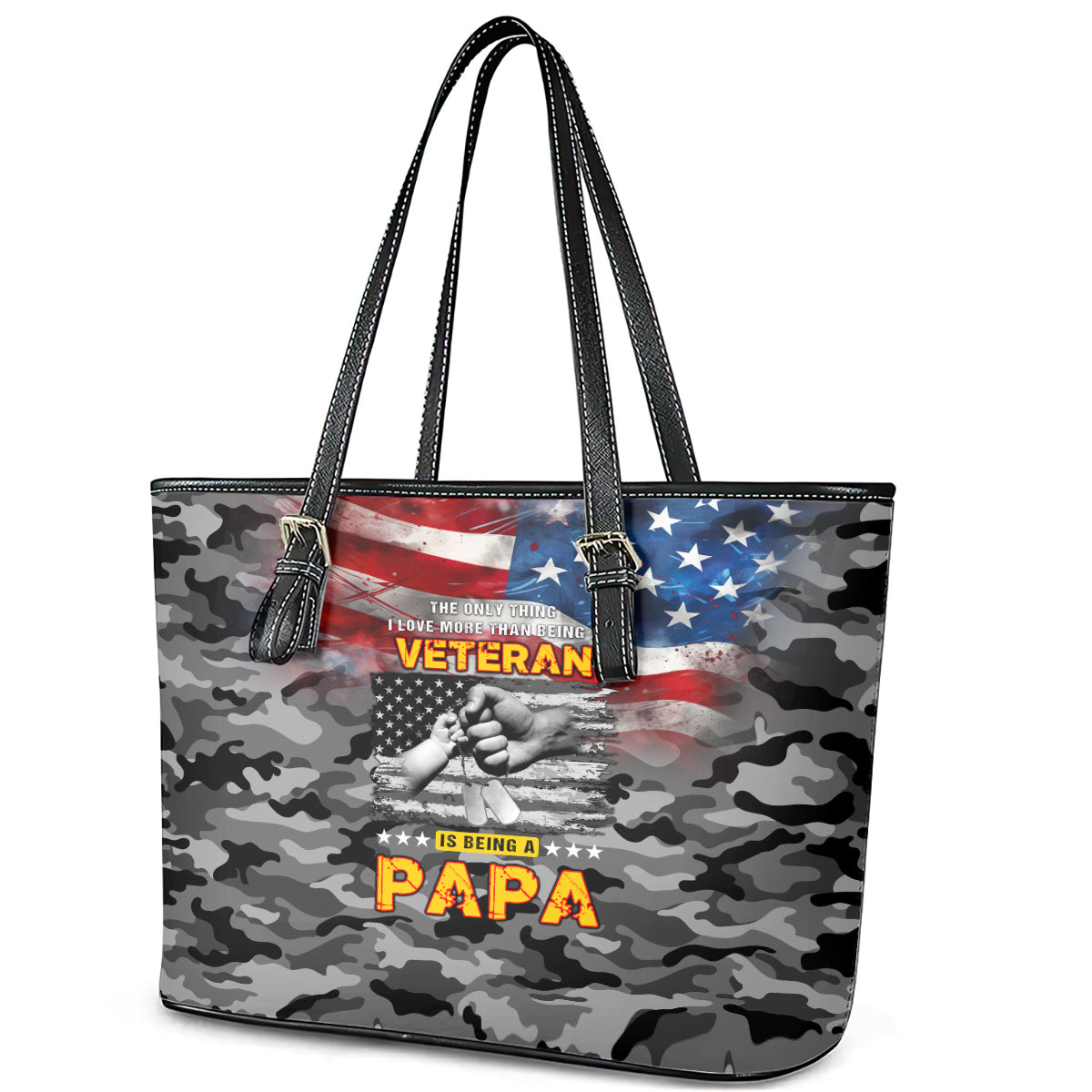 Father's Day Veteran Leather Tote Bag American Flag - Wonder Print Shop
