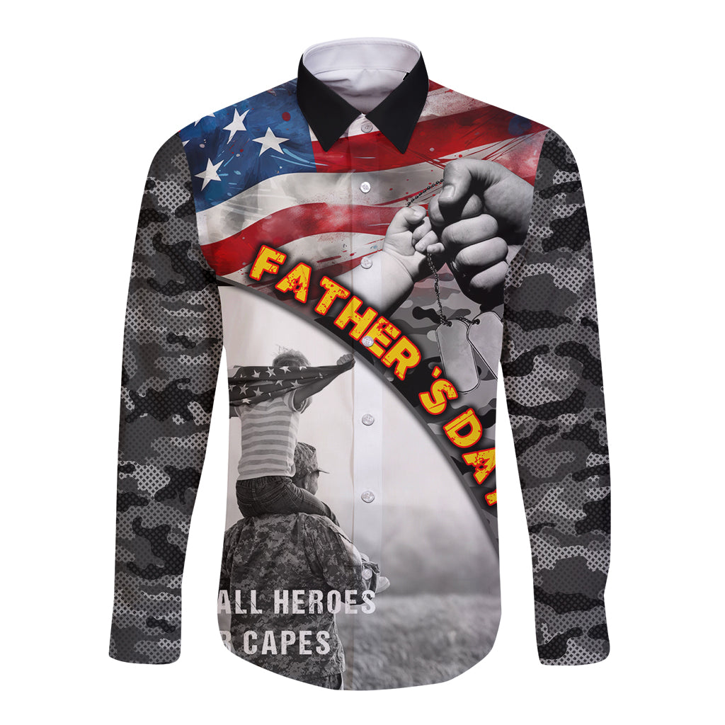 Father's Day Veteran Long Sleeve Button Shirt American Flag - Wonder Print Shop