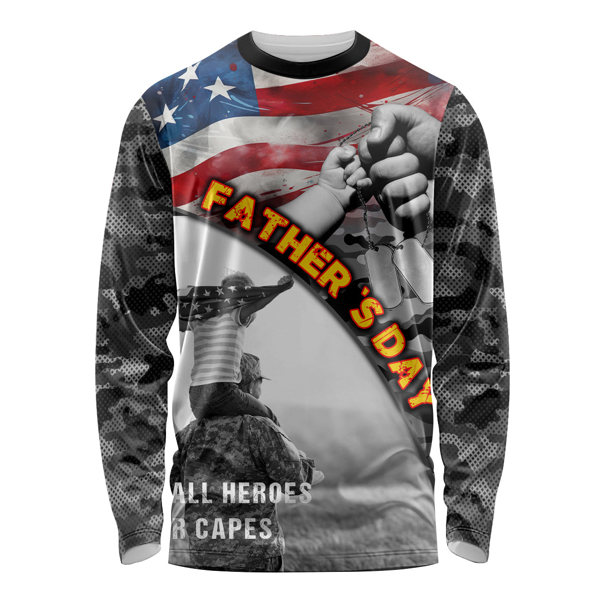 Father's Day Veteran Long Sleeve Shirt American Flag - Wonder Print Shop