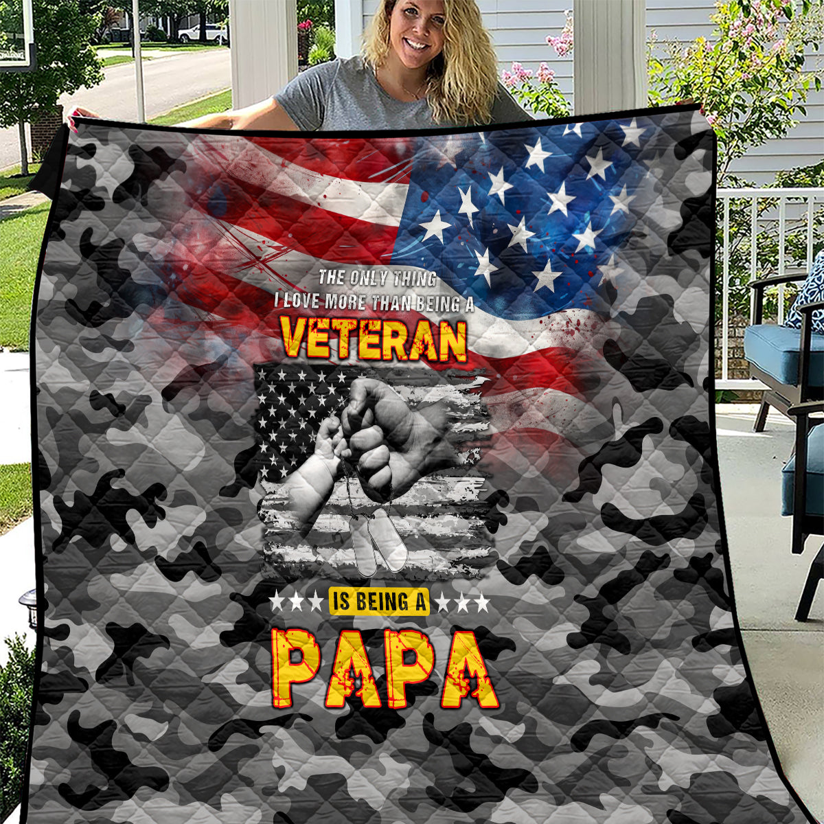 Father's Day Veteran Quilt American Flag - Wonder Print Shop