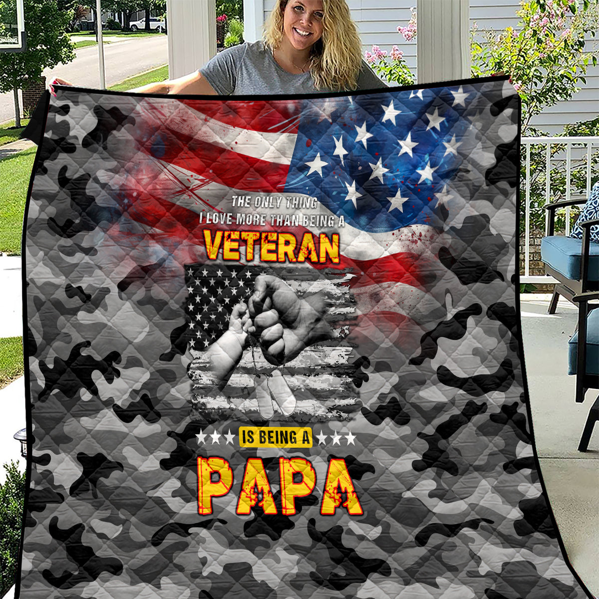 Father's Day Veteran Quilt American Flag