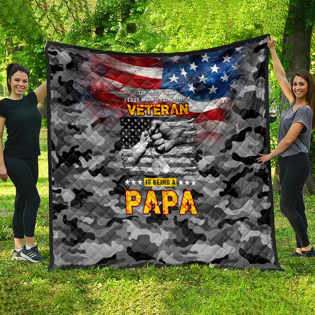 Father's Day Veteran Quilt American Flag - Wonder Print Shop