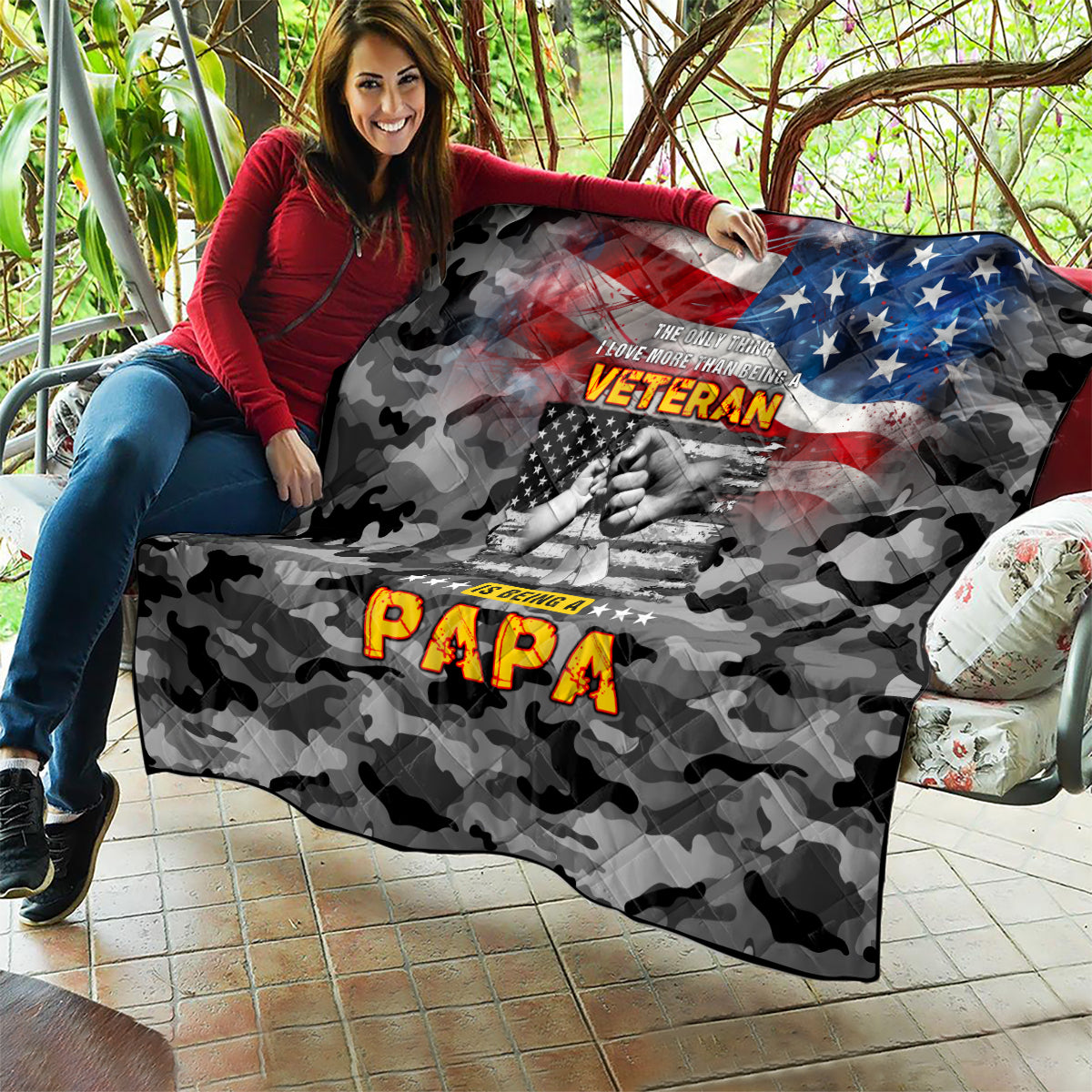 Father's Day Veteran Quilt American Flag - Wonder Print Shop