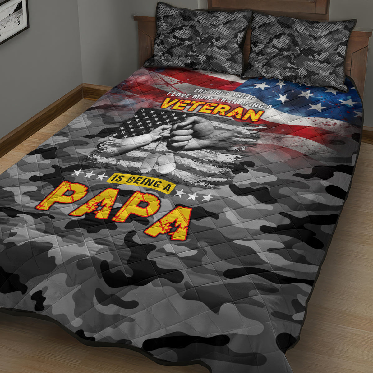 Father's Day Veteran Quilt Bed Set American Flag - Wonder Print Shop